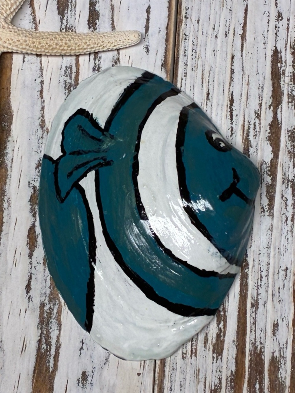 Hand Painted Seashell Fish Decor -Coastal, Nautical, Beach, Art Shell